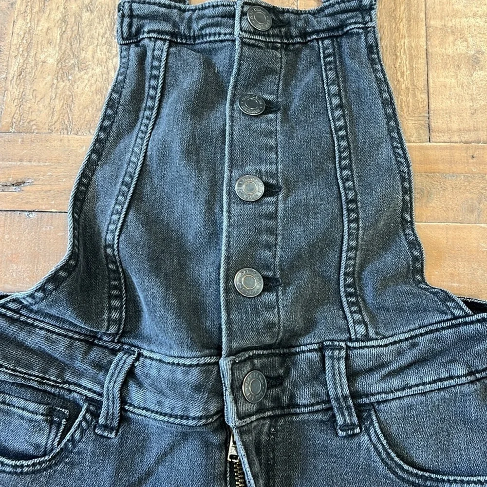 Gap kids black denim button front skinny overalls jeans size medium